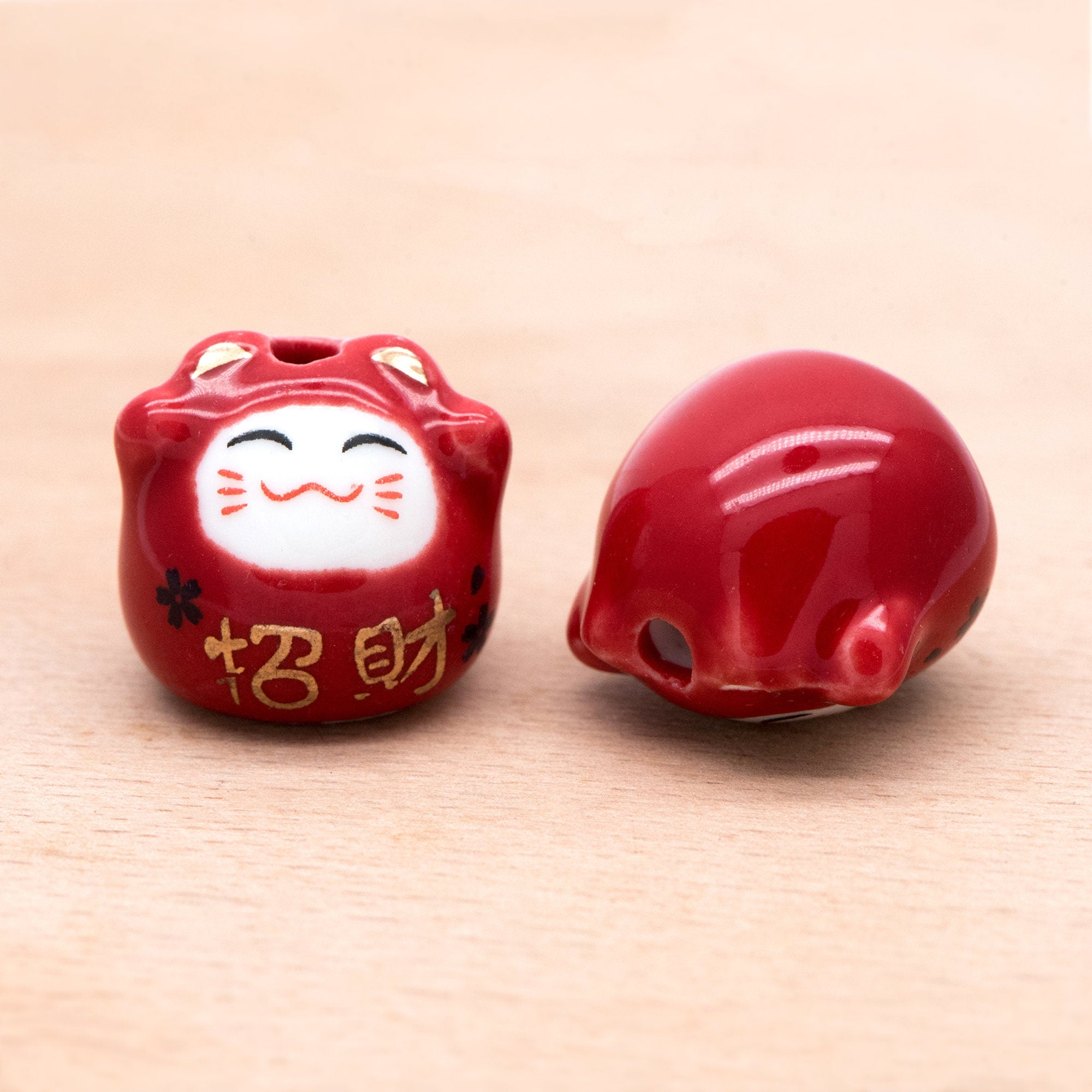10 beads- Porcelain Lucky Cat beads 16mm, Handmade Ceramic Maneki Neko, Kawaii Animal Beads, means "Make more money" (TC-161)